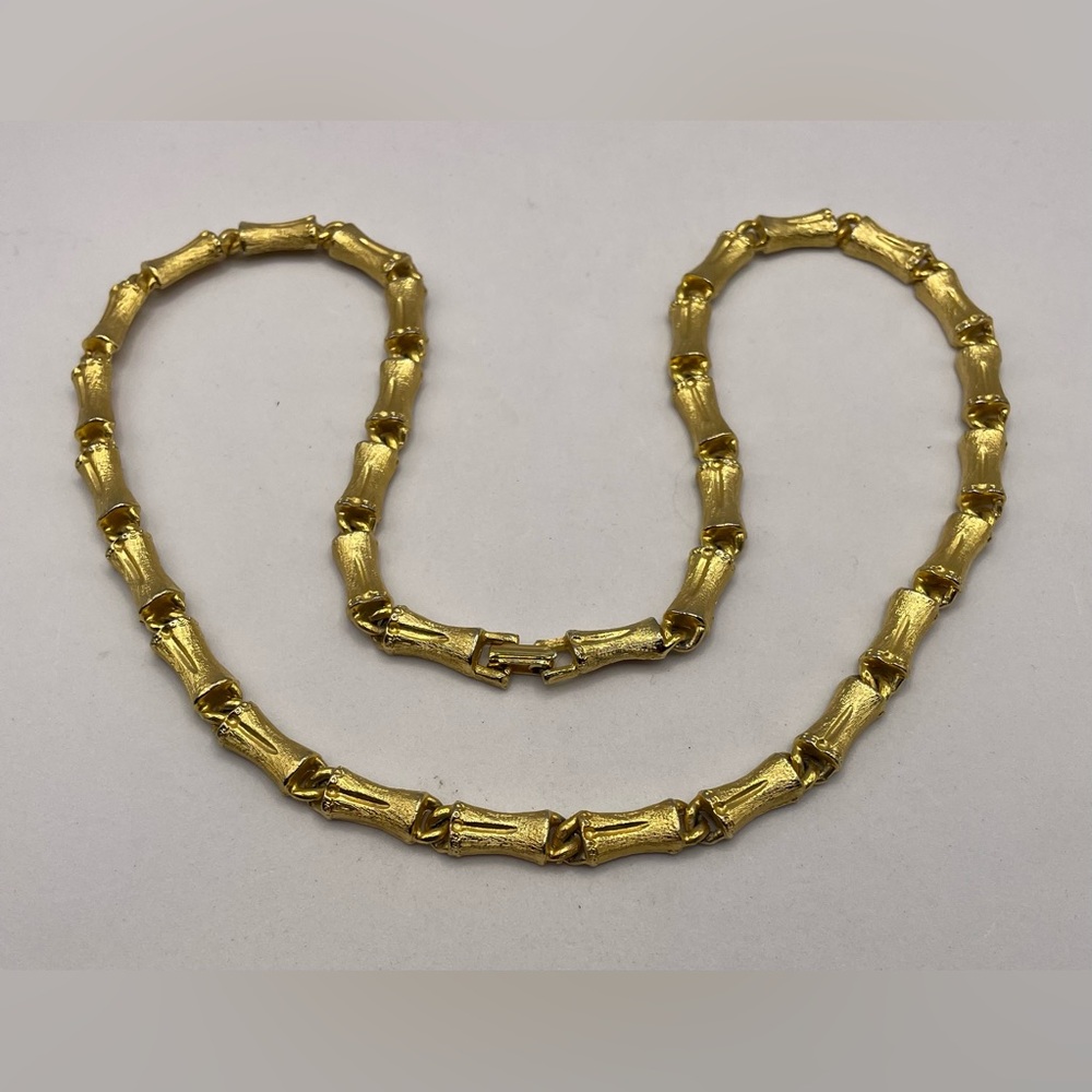 Vintage Gold Tone Textured Bar Linked Necklace 24”